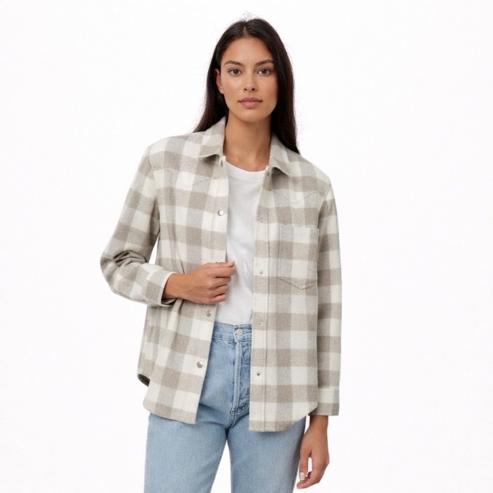 Rails S Tripp Ivory Plaid Shacket warm 0128 beige white small wool viscose